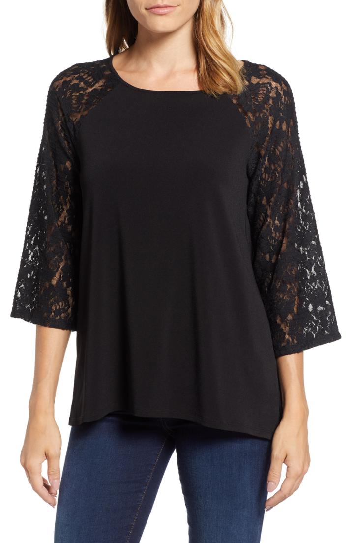 Women's Chaus Lace Sleeve Jersey Top