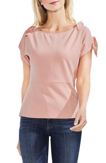 Women's Vince Camuto Tie Cold Shoulder Crepe Ponte Blouse, Size - Pink