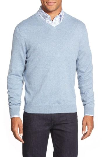 Men's Nordstrom Men's Shop Cotton & Cashmere V-neck Sweater - Brown
