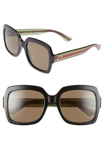 Women's Gucci 54mm Square Sunglasses - Black/ Brown
