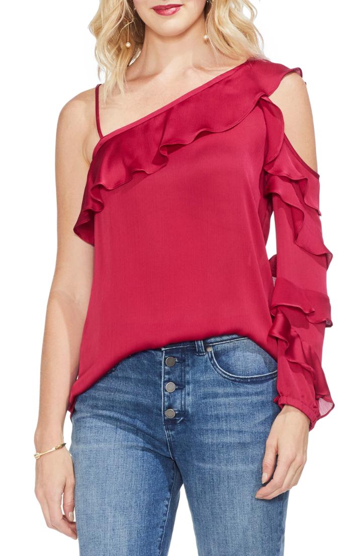 Women's Vince Camuto Asymmetrical Ruffle One-shoulder Blouse - Red