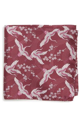 Men's Eton Crane Silk Pocket Square, Size - Red