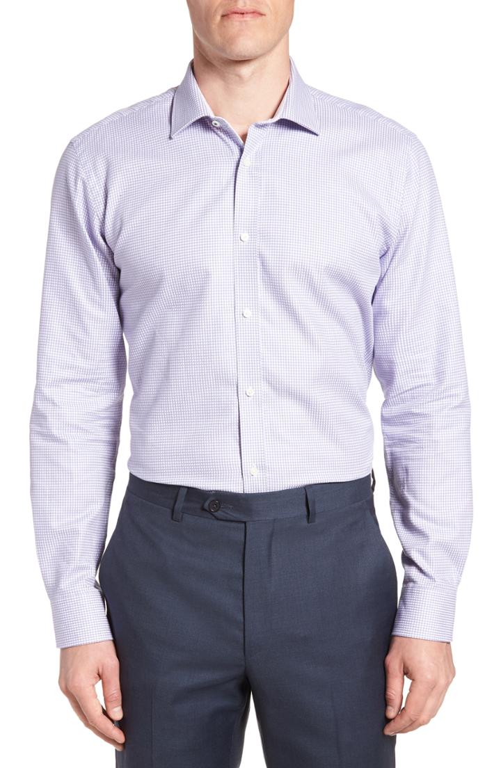 Men's Ted Baker London Bigbenn Trim Fit Dot Dress Shirt - 32/33 - Purple