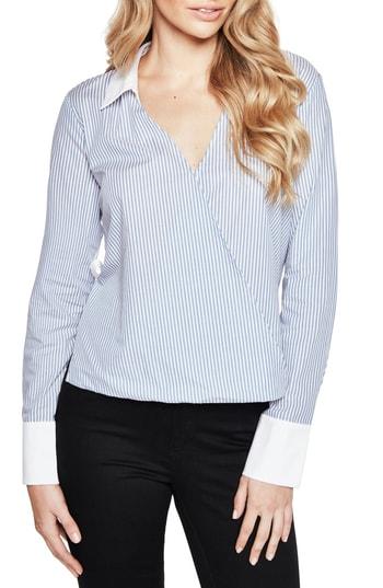 Women's Bardot Frill Back Shirt - Blue