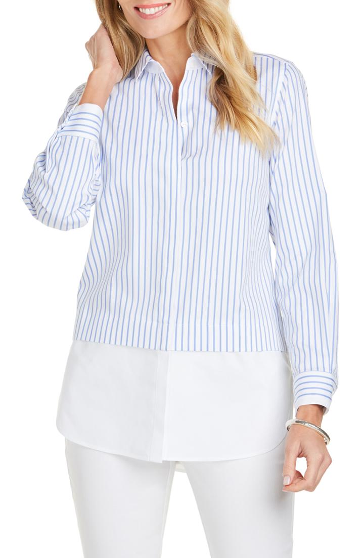 Women's Foxcroft Giselle Layered Look Stripe Shirt - Blue