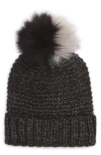 Women's Nyc Underground Faux Fur Pompom Beanie - Black