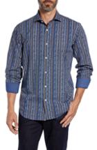 Men's Bugatchi Classic Fit Print Stripe Sport Shirt, Size - Blue