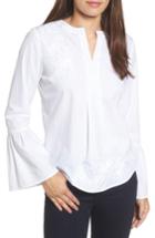 Women's Caslon Embroidered Bell Sleeve Top - White