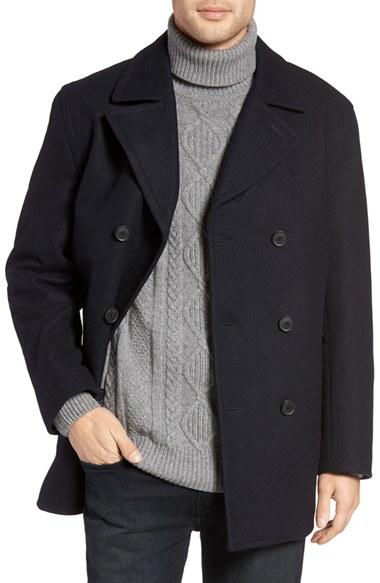 Men's Michael Kors Wool Blend Double Breasted Peacoat - Blue