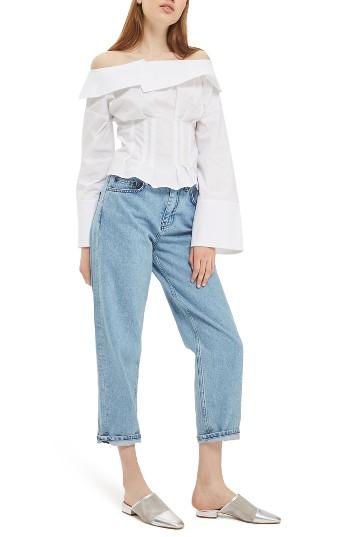 Women's Topshop Bardot Corset Top Us (fits Like 0) - White