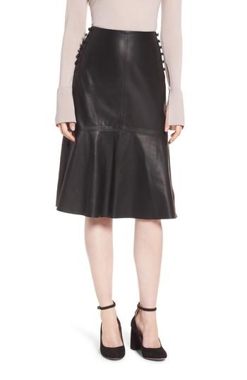 Women's Lewit Button Detail A-line Leather Skirt