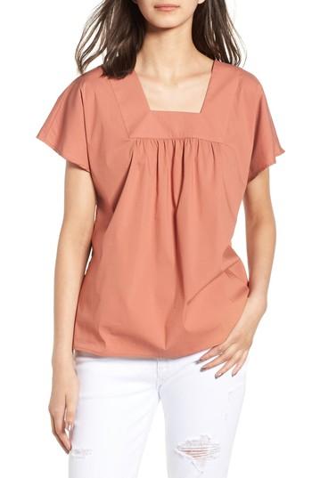 Women's Hinge Square Neck Poplin Top, Size - Coral