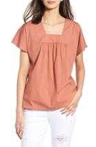Women's Hinge Square Neck Poplin Top, Size - Coral
