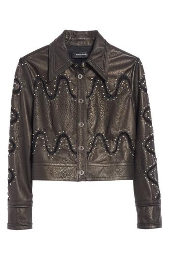 Women's Yigal Azrouel Studded Lace Inset Leather Jacket - Black