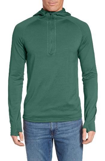 Men's Ibex 'indie' Merino Wool Half Zip Hoodie - Green