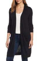 Women's Halogen Long Open Front Cardigan, Size - Black