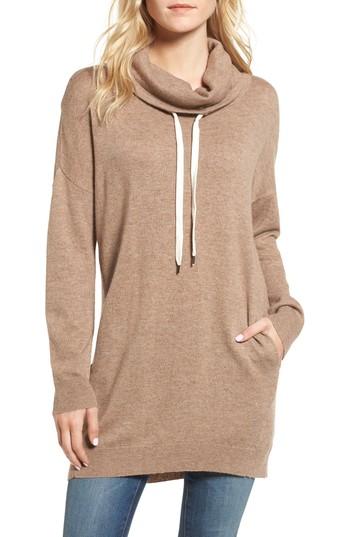 Women's Splendid Wool Blend Drawstring Turtleneck Tunic - Beige