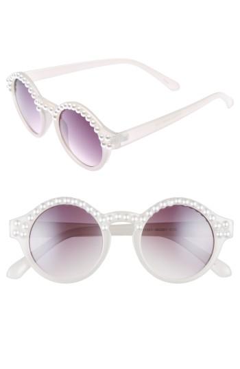 Women's Bp. 45mm Imitation Pearl Round Sunglasses - White