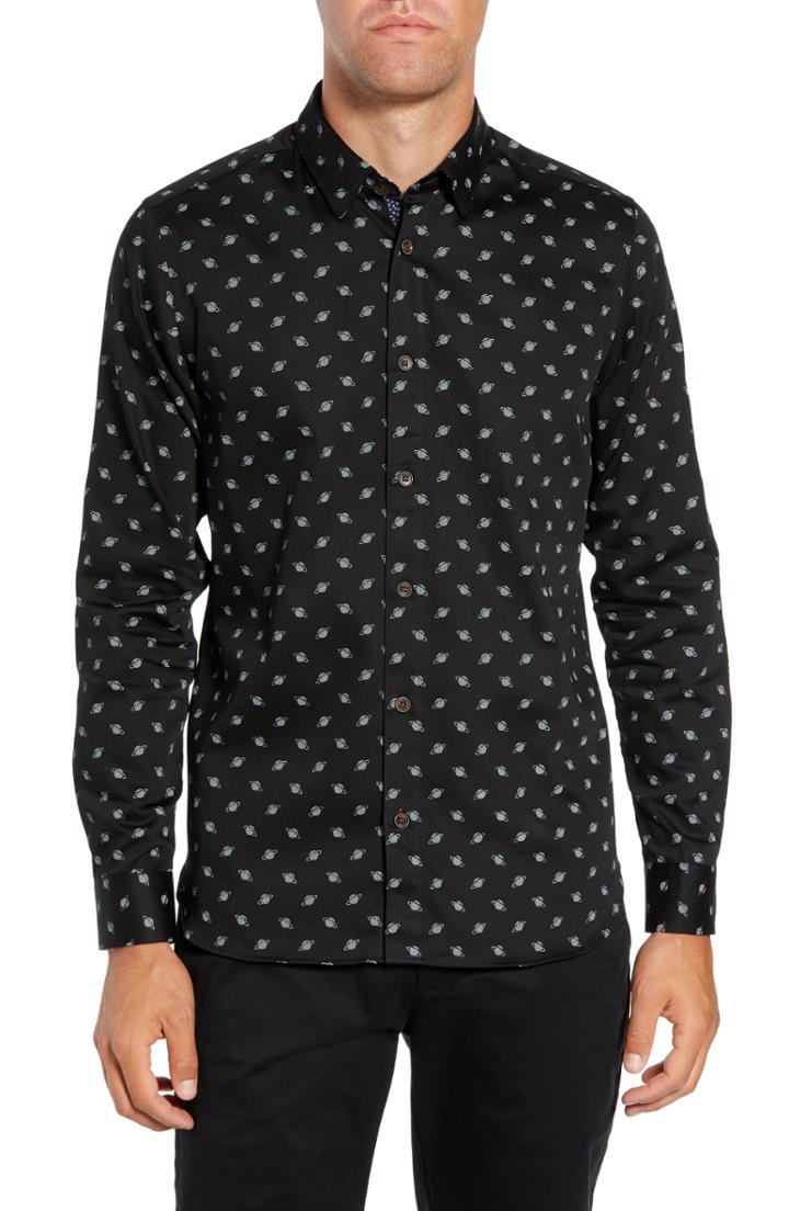 Men's Ted Baker London Greenpa Slim Fit Print Sport Shirt (m) - Black