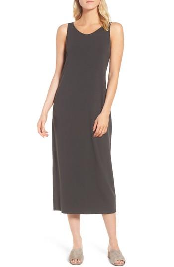 Petite Women's Eileen Fisher Scoop Neck Jersey Midi Dress, Size P - Grey