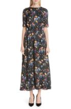 Women's Adam Lippes Floral Print Hammered Silk Dress - Black