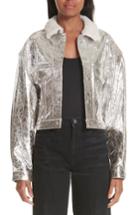 Women's Simon Miller Metallic Leather Jacket With Genuine Shearling Collar - Metallic