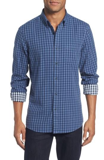 Men's Nordstrom Men's Shop Trim Fit Duofold Check Sport Shirt, Size - Blue