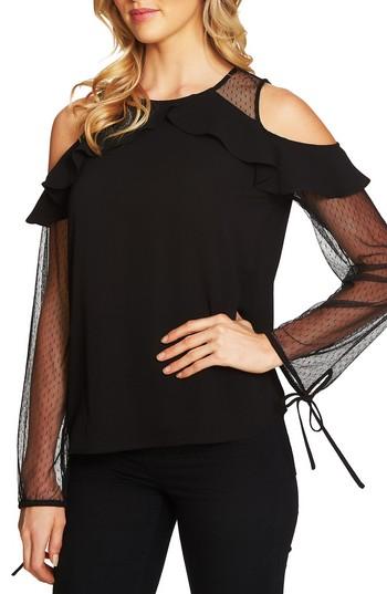 Women's Cece Cold Shoulder Ruffle Blouse - Black
