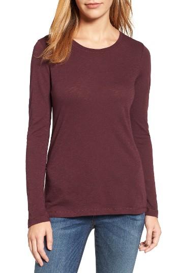 Petite Women's Caslon Long Sleeve Slub Knit Tee P - Burgundy