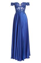 Women's La Femme Embroidered Off The Shoulder Satin A-line Gown