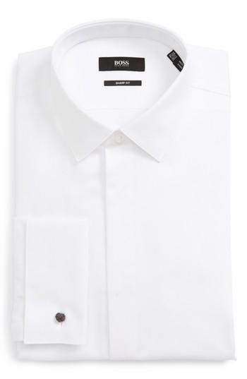 Men's Boss Myron Sharp Fit Tuxedo Shirt .5 L - White