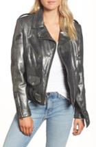 Women's Schott Nyc Perfecto Distressed Leather Boyfriend Jacket - Grey