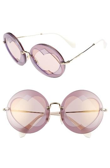 Women's Miu Miu 62mm Heart Inset Round Sunglasses -