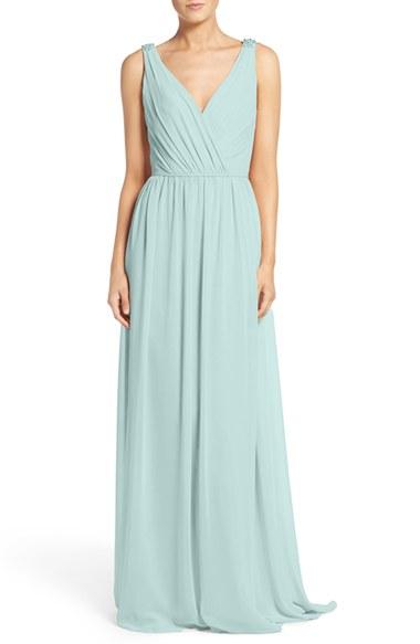 Women's Hayley Paige Occasions Embellished Shoulder V-neck Chiffon Gown - Blue