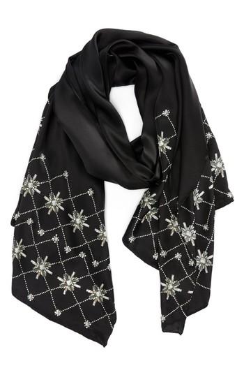 Women's Ted Baker London Hot Fix Embellished Skinny Silk Scarf, Size - Black