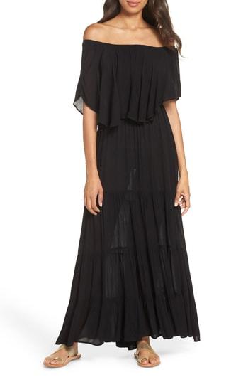Women's Elan Off The Shoulder Ruffle Cover-up Maxi Dress - Black