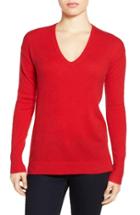 Petite Women's Halogen V-neck Cashmere Sweater, Size P - Red