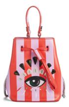 Kenzo Mini Embroidered Eye Leather Bucket Bag - Red