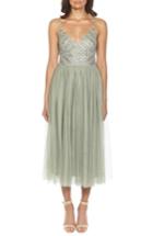 Women's Lace & Beads Maeve Beaded Tea Length Dress - Green