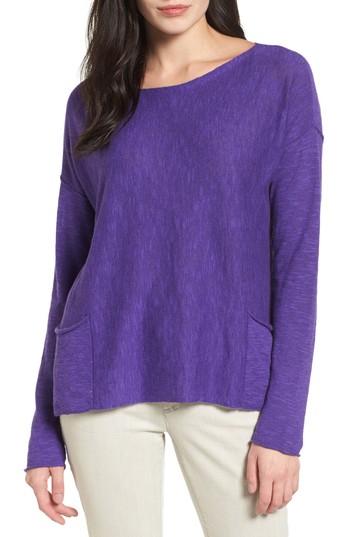 Petite Women's Eileen Fisher Organic Linen & Cotton Knit Boxy Top, Size P - Purple