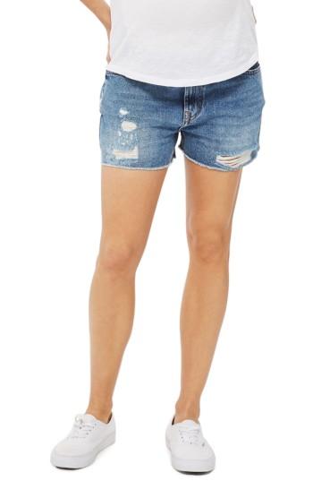 Women's Topshop Ashley Ripped Maternity Shorts Us (fits Like 2-4) - Blue