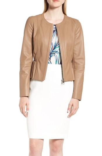 Women's Boss Sahota Leather Jacket - Beige