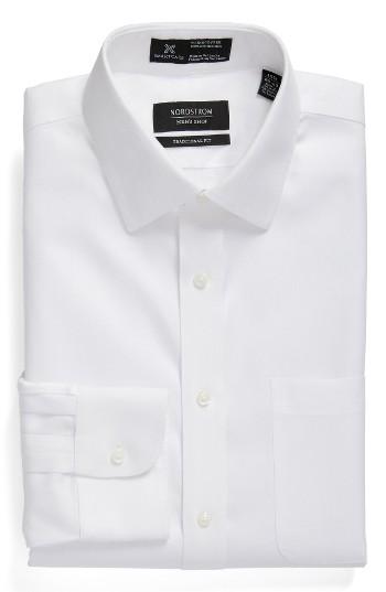 Men's Nordstrom Men's Shop Smartcare(tm) Traditional Fit Herringbone Dress Shirt .5 32/33 - White