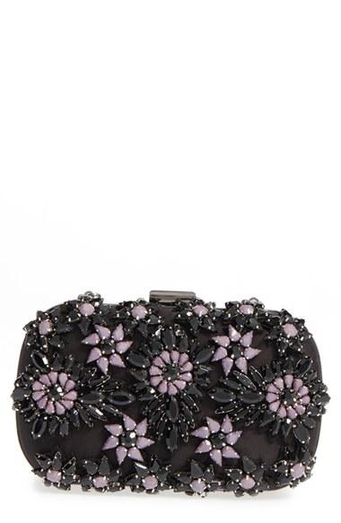 Natasha Couture Crystal Floral Box Clutch - Black