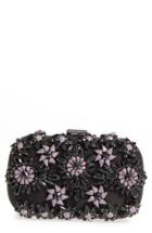 Natasha Couture Crystal Floral Box Clutch - Black