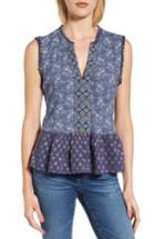 Women's Lucky Brand Mix Print Peplum Top - Blue