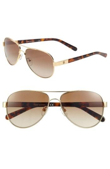 Women's Tory Burch 57mm Metal Aviator Sunglasses -