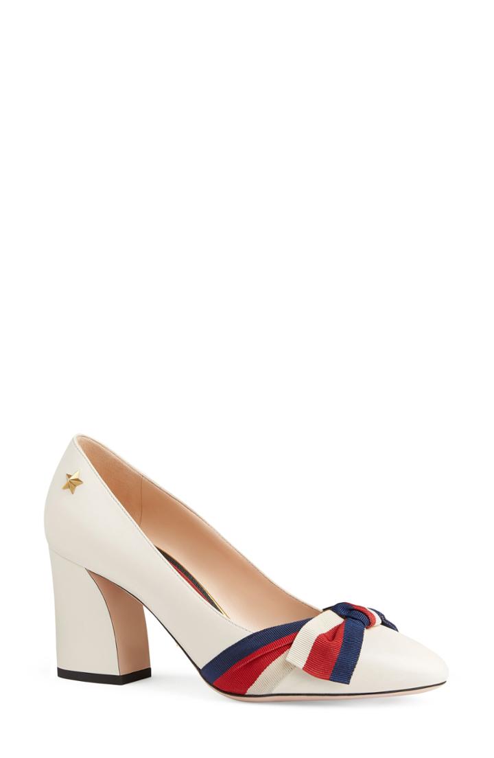 Women's Gucci 'aline' Block Heel Pump .5us / 37.5eu - White