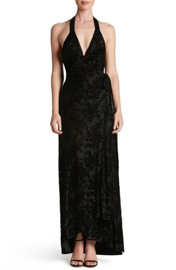 Women's Dress The Population Erica Floral Velvet Wrap Gown