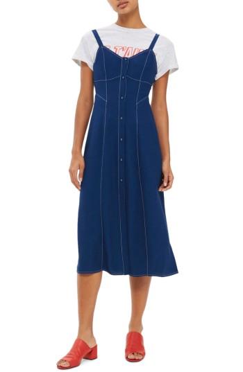 Women's Topshop Topstitch Corset Midi Dress Us (fits Like 2-4) - Blue